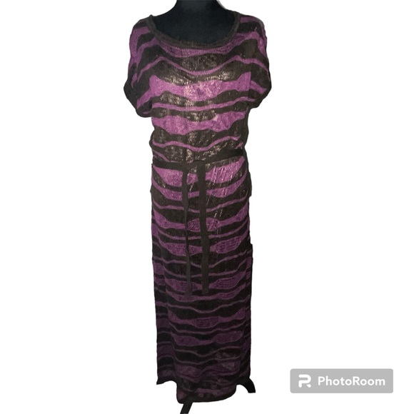 Maxi knit Dress With Brown Shimmer Slip Dress Underlay Women Size M - Picture 1 of 7